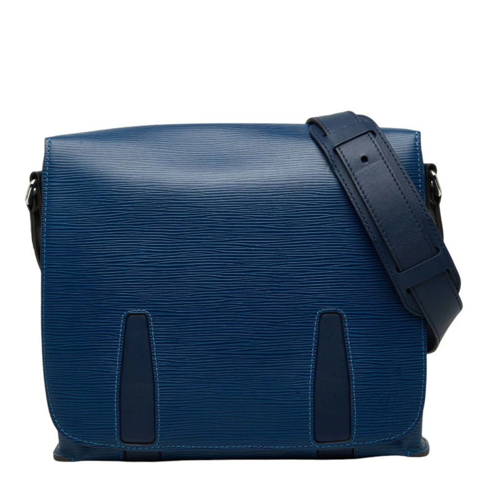 Louis Vuitton Epi Harrington Messenger Shoulder Bag Blue Azur White Leather